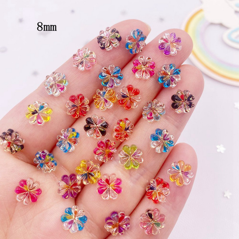 100db gyanta színes 8mm-es mini aranyos kristály virág művészet köröm lapos hátú strassz figura barkácsolás esküvői scrapbook dekor kézműves OL74