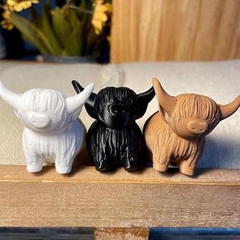 Highland Cow Statue 3D Printed Craft Шотландска планинска крава Animal Animal Figurine Creative Desktop Sculpture Ornament Home Decor
