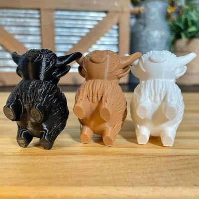 Statuie de vaca din Highland, artizanat imprimat în 3D, figurină de acțiune cu animale de vaca din Highland, creativă, ornament de sculptură de birou, decor acasă