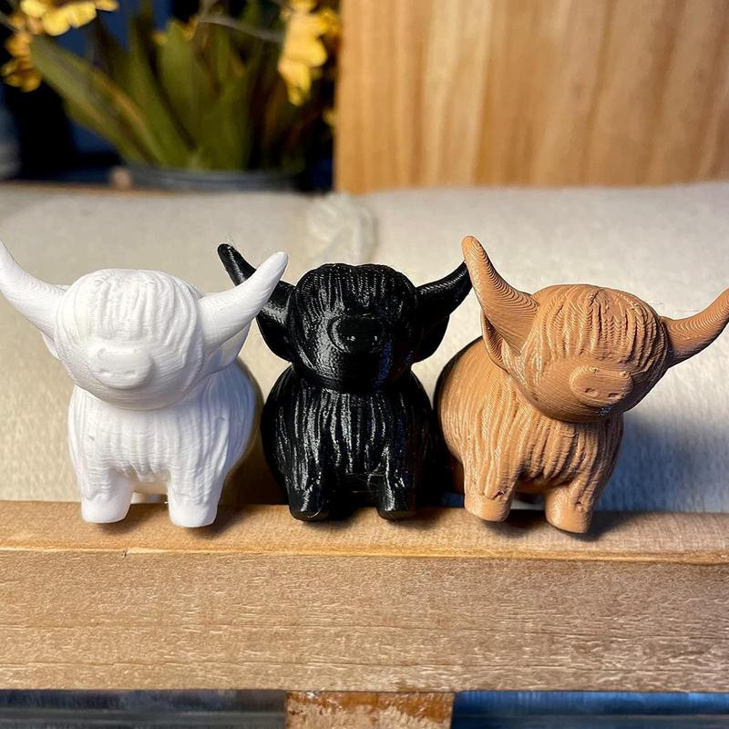 Hailendas govs statuja 3D drukātā rokdarbs Skotijas augstienes govs dzīvnieks darbības figūriņa radoša darbvirsmas skulptūra, ornaments mājas dekors
