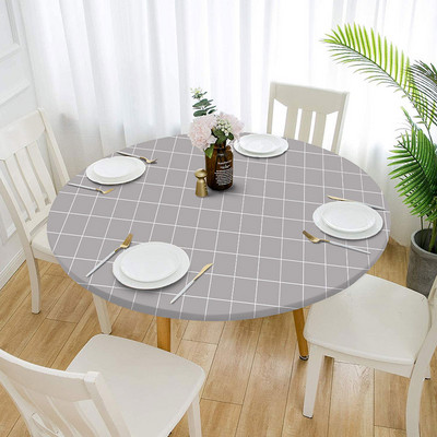 Ūdensnecaurlaidīgs apaļā galda pārklājs, elastīgs, piestiprināts lapas, apdrukāts galdauts, svītrains eļļas necaurlaidīgs stiepšanās aizsargs mājas virtuves dekors