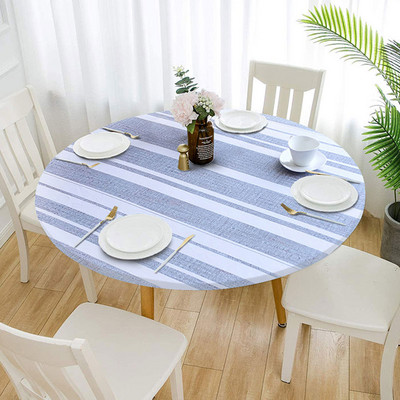 Ūdensnecaurlaidīgs apaļā galda pārklājs, elastīgs, piestiprināts lapas, apdrukāts galdauts, svītrains eļļas necaurlaidīgs stiepšanās aizsargs mājas virtuves dekors