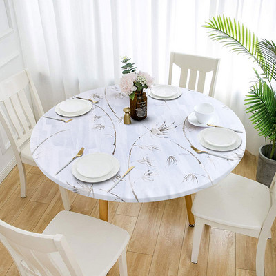 Ūdensnecaurlaidīgs apaļā galda pārklājs, elastīgs, piestiprināts lapas, apdrukāts galdauts, svītrains eļļas necaurlaidīgs stiepšanās aizsargs mājas virtuves dekors