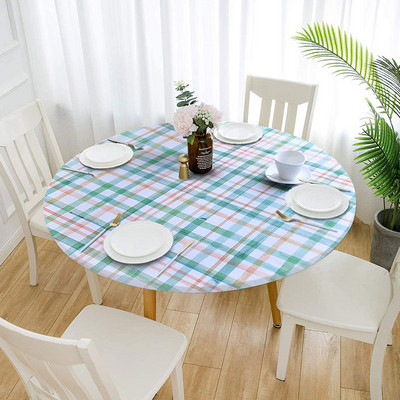 Ūdensnecaurlaidīgs apaļā galda pārklājs, elastīgs, piestiprināts lapas, apdrukāts galdauts, svītrains eļļas necaurlaidīgs stiepšanās aizsargs mājas virtuves dekors