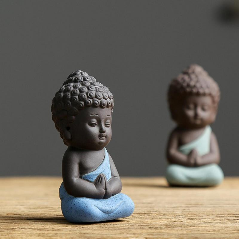 Kerámia díszek Szerzetes Kis Buddha Szobor Szerzetes Figura Tathagata Indiai Jóga Mandala Tea Kisállat Lila Kerámia Kézművesség Dekoratív