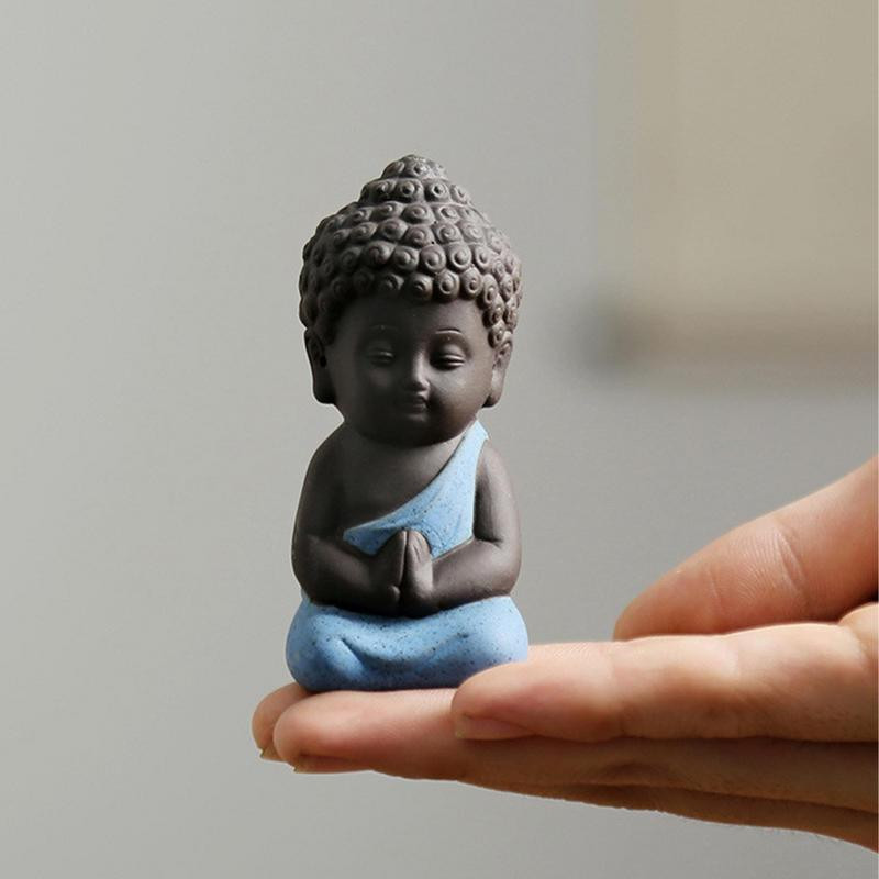 Kerámia díszek Szerzetes Kis Buddha Szobor Szerzetes Figura Tathagata Indiai Jóga Mandala Tea Kisállat Lila Kerámia Kézművesség Dekoratív