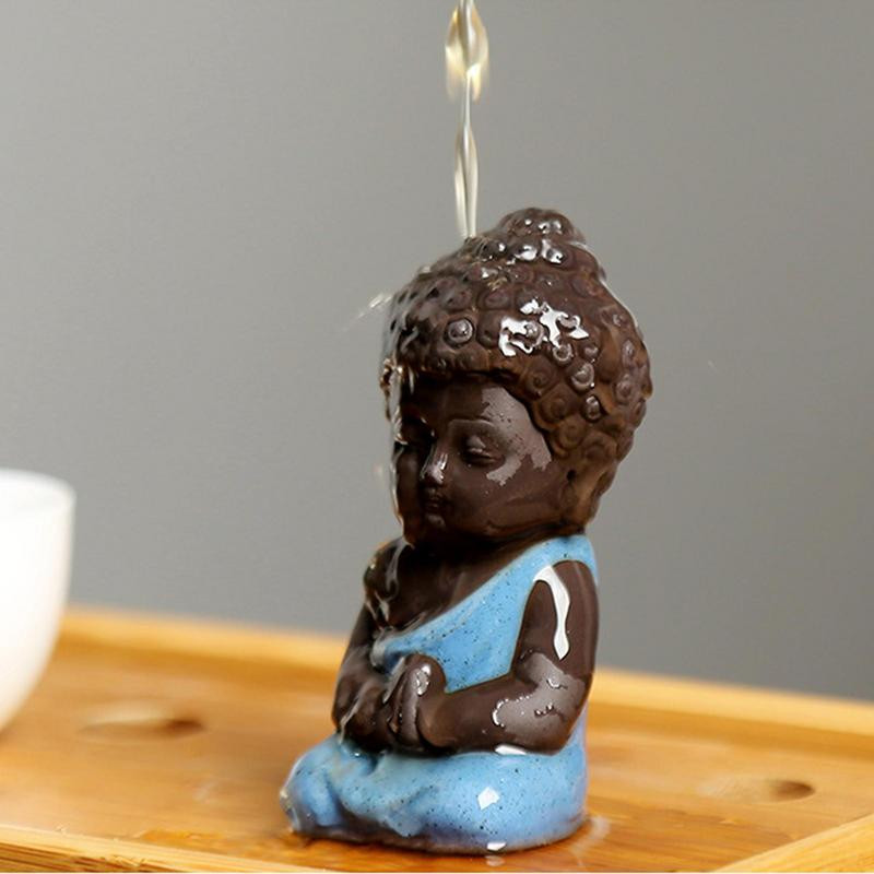 Kerámia díszek Szerzetes Kis Buddha Szobor Szerzetes Figura Tathagata Indiai Jóga Mandala Tea Kisállat Lila Kerámia Kézművesség Dekoratív