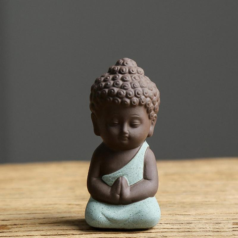 Kerámia díszek Szerzetes Kis Buddha Szobor Szerzetes Figura Tathagata Indiai Jóga Mandala Tea Kisállat Lila Kerámia Kézművesség Dekoratív