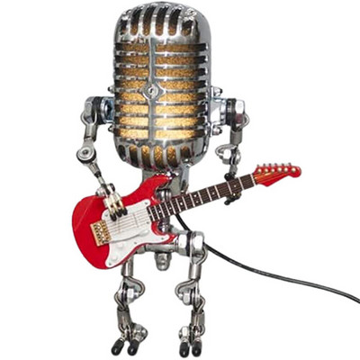 Vintage mikrofonos robot gitárral fém figurákkal belső asztali lámpa USB töltődísz otthoni figurák dekoráció