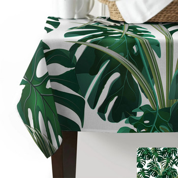Tropical Jungle Leaves Monstera Green White Αδιάβροχα Τραπεζομάντιλα Κουζίνας Τραπεζοπανί σαλονιού για Διακόσμηση τραπεζαρίας σαλονιού