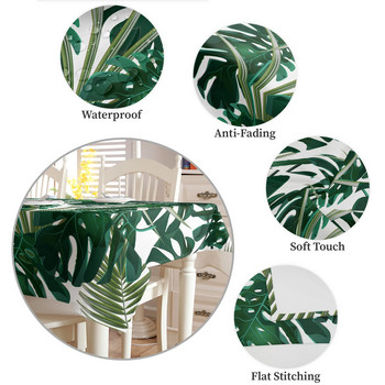 Tropical Jungle Leaves Monstera Green White Αδιάβροχα Τραπεζομάντιλα Κουζίνας Τραπεζοπανί σαλονιού για Διακόσμηση τραπεζαρίας σαλονιού