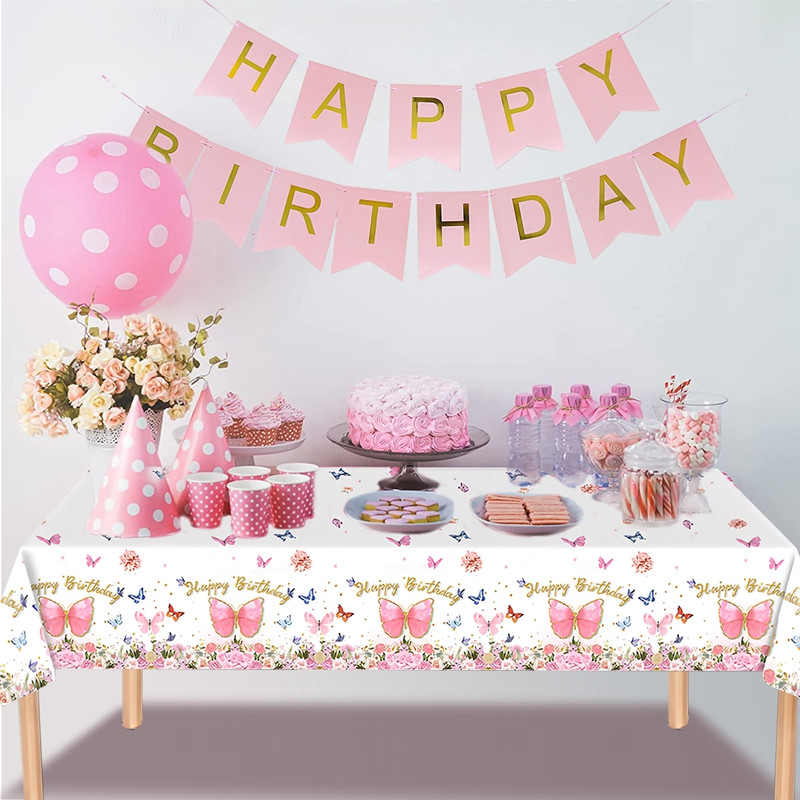 Drugelio gimtadienio vakarėlio vandeniui atspari staltiesė pavasario vasara lauko drugelių vakarėlio stalo dekoras Mergina su gimtadieniu vakarėlio dekoras