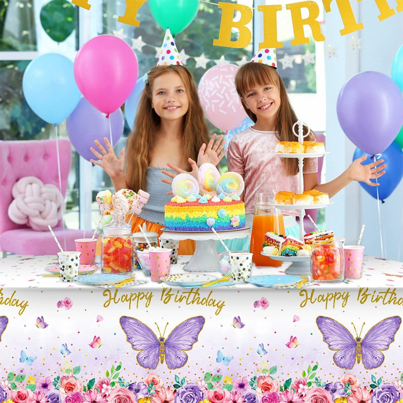 Drugelio gimtadienio vakarėlio vandeniui atspari staltiesė pavasario vasara lauko drugelių vakarėlio stalo dekoras Mergina su gimtadieniu vakarėlio dekoras