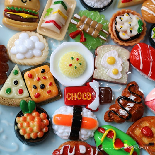 5gab. Simulācijas pārtikas sveķu aksesuāri Hamburgas suši picu ledusskapis Mājas dekorēšanas magnēti ledusskapjiem