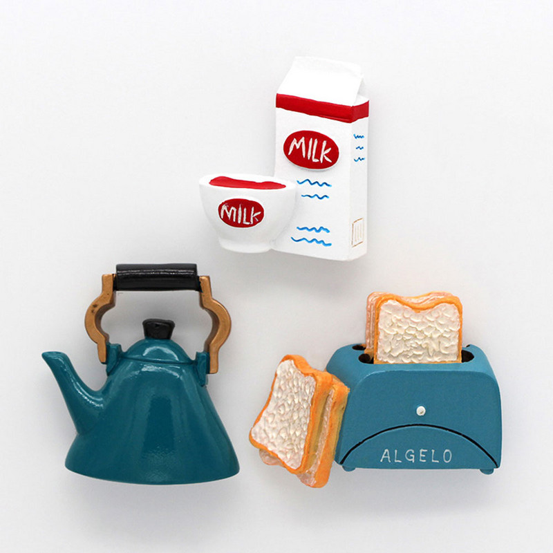 Simulācijas pārtikas piezīmes uzlīme Maizes cepeškrāsns Tomāts Olu Tējkanna Piens Mājas apdare Ledusskapja magnēts Dāvanu dekors virtuvei