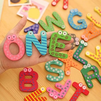 26бр. Магнитни азбучни букви за обучение Магнити за хладилник Стикери за хладилник Дървени образователни детски играчки за деца