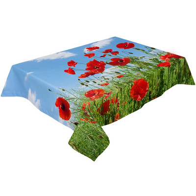 Magoņu ziedi debesis mākoņi galdauts svētku ballīšu dekors Ūdensizturīgs taisnstūrveida galdauti kāzu dekors galda pārklājs