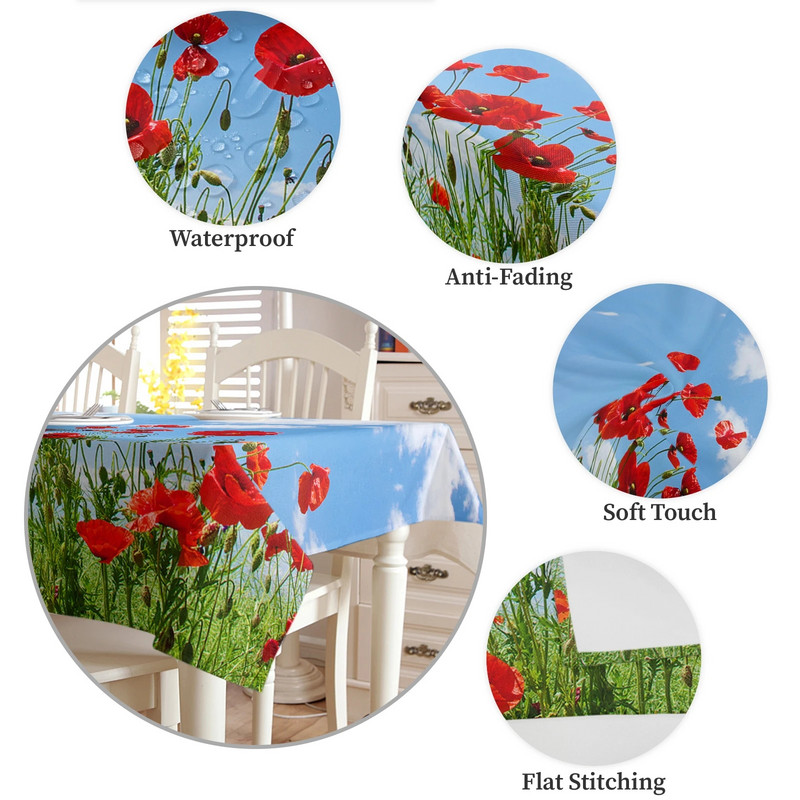 Magoņu ziedi debesis mākoņi galdauts svētku ballīšu dekors Ūdensizturīgs taisnstūrveida galdauti kāzu dekors galda pārklājs