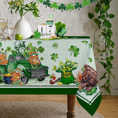 Szent Patrik napi téglalap vízálló terítő Shamrock Gnomes teherautó Szent Patrik napja arany ünnepi konyhaasztal díszek