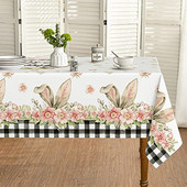 Uskrsni stolnjak Proljetni cvijet Buffalo Karirani pokrivač za stol sa zečjim ušima za dekoraciju vjenčanja Mantel De Mesa