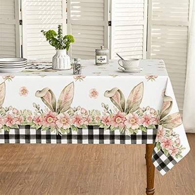 Великденска покривка Spring Blossom Buffalo Plaid Заешко ухо Покривало за маса за декорация на сватбено тържество Mantel De Mesa