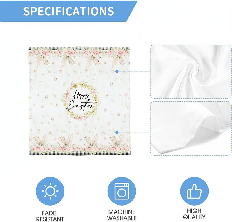 Uskrsni stolnjak Proljetni cvijet Buffalo Karirani pokrivač za stol sa zečjim ušima za dekoraciju vjenčanja Mantel De Mesa