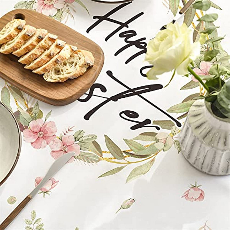 Uskrsni stolnjak Proljetni cvijet Buffalo Karirani pokrivač za stol sa zečjim ušima za dekoraciju vjenčanja Mantel De Mesa