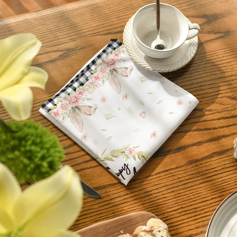 Uskrsni stolnjak Proljetni cvijet Buffalo Karirani pokrivač za stol sa zečjim ušima za dekoraciju vjenčanja Mantel De Mesa