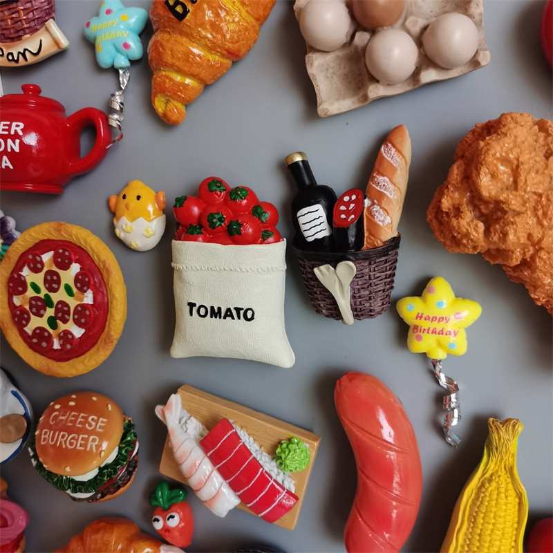 Vásároljon 5 darabot, kap 1 ételt Hűtőmágnesek Hot Dog Hasábburgonya Pizza hűtőszekrény Paszta Tojás Kenyér Hamburger Kukorica Hűtőszekrény matrica lakberendezés