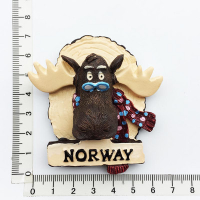 Norvēģijas magnētiskā ledusskapja uzlīme Ziemeļvalstu jauka multfilma dzīvnieks polārlācis alnis ledusskapja magnēti Nordkapp ceļojumu suvenīru dekors