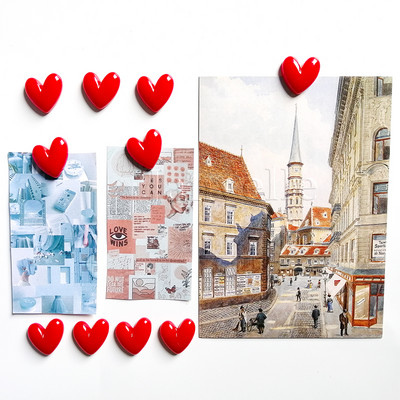 Maži meilės širdies šaldytuvo magnetai Mieli mini animacinių filmukų šaldytuvo lipdukai Puikūs dervos raudoni rožiniai maži magnetai nuotraukos žinutei