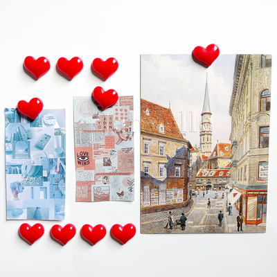 Maži meilės širdies šaldytuvo magnetai Mieli mini animacinių filmukų šaldytuvo lipdukai Puikūs dervos raudoni rožiniai maži magnetai nuotraukos žinutei