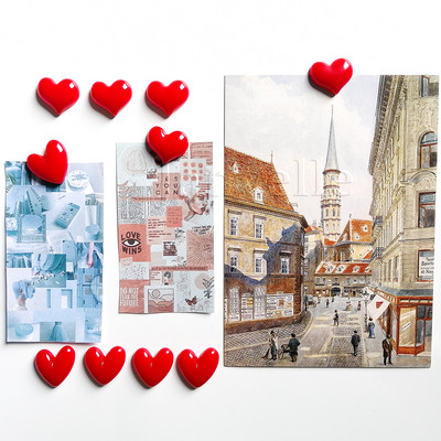 Maži meilės širdies šaldytuvo magnetai Mieli mini animacinių filmukų šaldytuvo lipdukai Puikūs dervos raudoni rožiniai maži magnetai nuotraukos žinutei