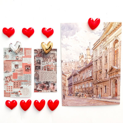 Maži meilės širdies šaldytuvo magnetai Mieli mini animacinių filmukų šaldytuvo lipdukai Puikūs dervos raudoni rožiniai maži magnetai nuotraukos žinutei