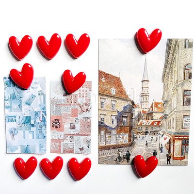 Maži meilės širdies šaldytuvo magnetai Mieli mini animacinių filmukų šaldytuvo lipdukai Puikūs dervos raudoni rožiniai maži magnetai nuotraukos žinutei
