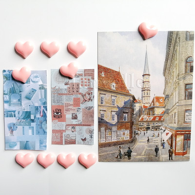 Maži meilės širdies šaldytuvo magnetai Mieli mini animacinių filmukų šaldytuvo lipdukai Puikūs dervos raudoni rožiniai maži magnetai nuotraukos žinutei