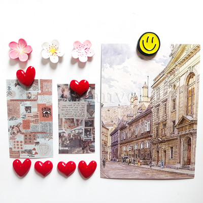 Maži meilės širdies šaldytuvo magnetai Mieli mini animacinių filmukų šaldytuvo lipdukai Puikūs dervos raudoni rožiniai maži magnetai nuotraukos žinutei