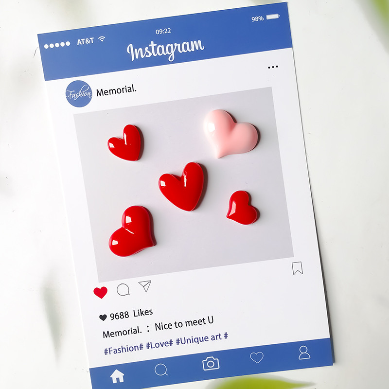 Maži meilės širdies šaldytuvo magnetai Mieli mini animacinių filmukų šaldytuvo lipdukai Puikūs dervos raudoni rožiniai maži magnetai nuotraukos žinutei