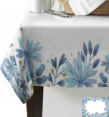 Летни сини цветя, листа, правоъгълна покривка, сватбена украса, водоустойчива покривка за маса за вечеря, празничен парти декор