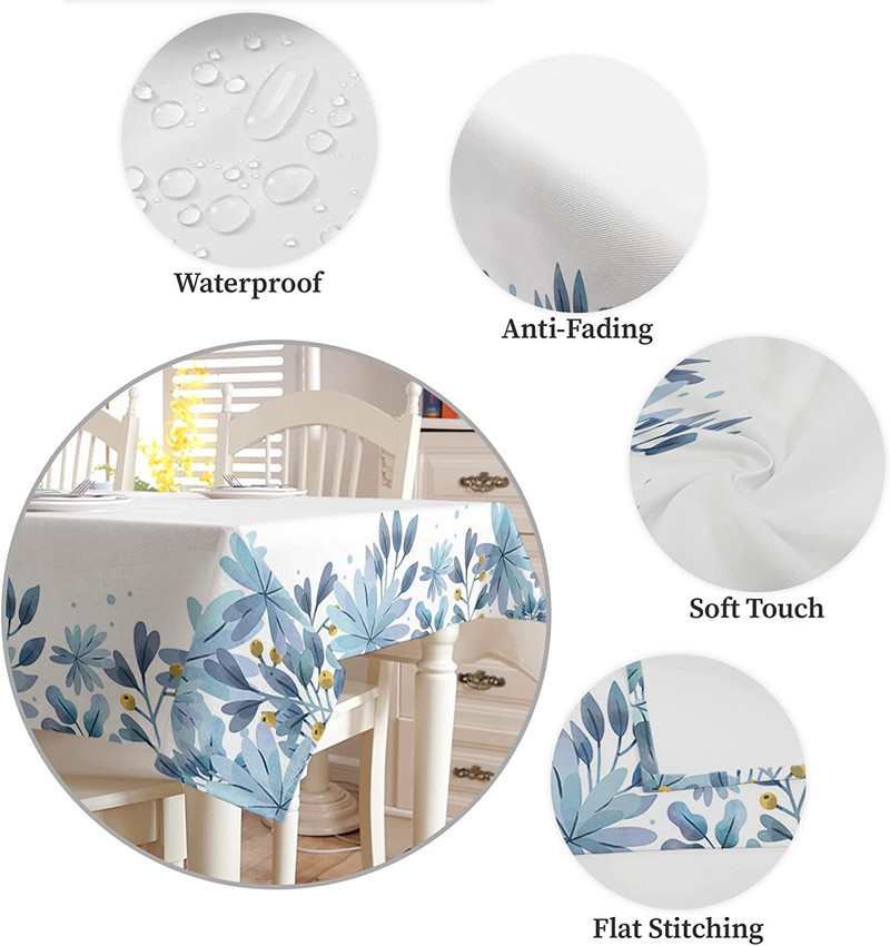 Ljeto Plavo cvijeće Lišće Pravokutni stolnjak Svadbena dekoracija Vodootporni stolnjak za objedovanje Blagdanska dekoracija