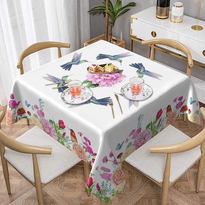 Kolibri ziedu ziedu taisnstūrveida galdauts svētku ballīšu noformējums ūdensnecaurlaidīgs auduma galda pārklājs ēdamistabas virtuves dekorēšanai