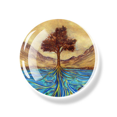 Dzīvības koks Ledusskapja magnēts 30 MM Yin Yang stikla kabošona magnētiskais ledusskapis Uzlīmes Baltā tāfele Ziņojumu piezīmju turētājs Mājas dekors