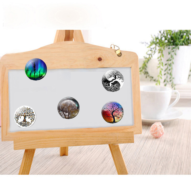Dzīvības koks Ledusskapja magnēts 30 MM Yin Yang stikla kabošona magnētiskais ledusskapis Uzlīmes Baltā tāfele Ziņojumu piezīmju turētājs Mājas dekors