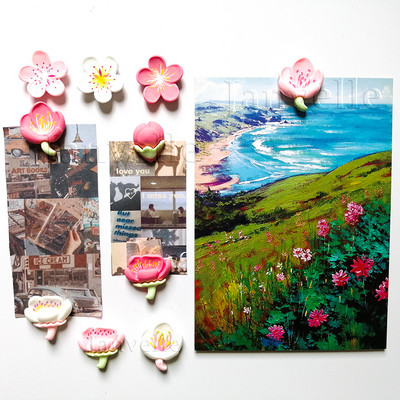 10 vnt mielų gėlių šaldytuvo magnetai Rožiniai maži magnetiniai nuotraukų lipdukai Mini magnetai šaldytuvo dekoravimui