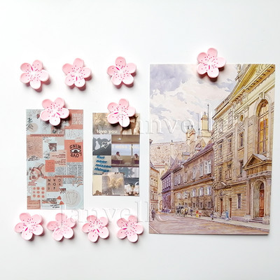 10 vnt mielų gėlių šaldytuvo magnetai Rožiniai maži magnetiniai nuotraukų lipdukai Mini magnetai šaldytuvo dekoravimui