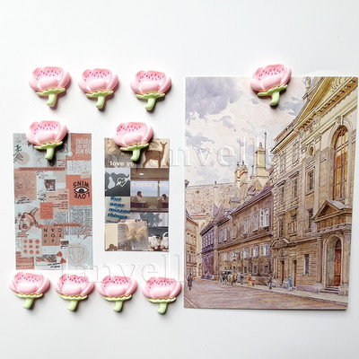 10 vnt mielų gėlių šaldytuvo magnetai Rožiniai maži magnetiniai nuotraukų lipdukai Mini magnetai šaldytuvo dekoravimui