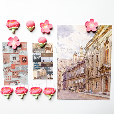 10 vnt mielų gėlių šaldytuvo magnetai Rožiniai maži magnetiniai nuotraukų lipdukai Mini magnetai šaldytuvo dekoravimui