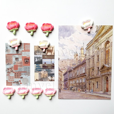 10 vnt mielų gėlių šaldytuvo magnetai Rožiniai maži magnetiniai nuotraukų lipdukai Mini magnetai šaldytuvo dekoravimui