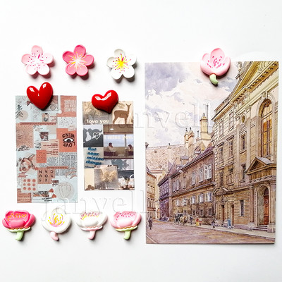 10 vnt mielų gėlių šaldytuvo magnetai Rožiniai maži magnetiniai nuotraukų lipdukai Mini magnetai šaldytuvo dekoravimui