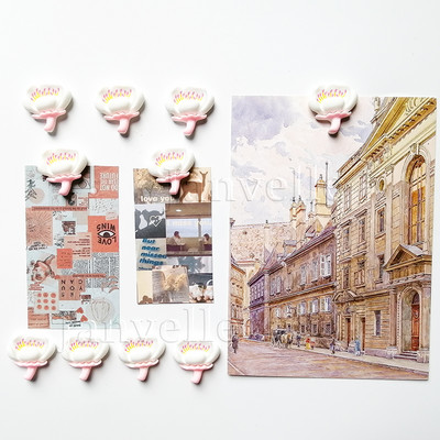 10 vnt mielų gėlių šaldytuvo magnetai Rožiniai maži magnetiniai nuotraukų lipdukai Mini magnetai šaldytuvo dekoravimui